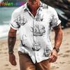 2026 Klasyczna Vintage Męska Koszula Hawajska Koszule z Łodzią Żaglową 3D Dla Mężczyzn Nadruk Kompasu Koszule Plażowe Hawaii Krótki Rękaw Bluzki 6XL