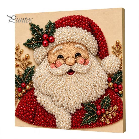 DIY Faux Pearl Art Crafts Christmas Kit, Santa Snowy Cottage Painting Kits for Adults 3D Bead Craft Set Adults, Home Winter Holiday Wall Decor Indoor