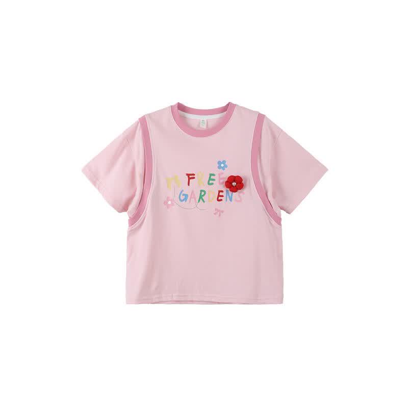 Girls' Pure Cotton Letter Print Short Sleeve T-Shirt