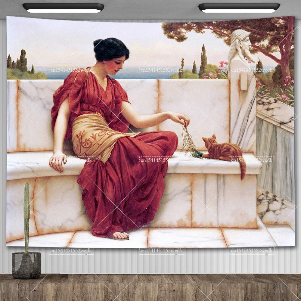 John William Waterhouse Artworks The Lady of Shalott Tapestry Wall Hanging Oil Paintings Home Decoration Aesthetic Tapestries