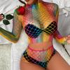 Open Crotchless Sexy Lingerie Fishnet Rainbow Cotton Striped Erotic Bodysuit Tights Girlfriend Gift
