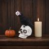 Yousheng Raven on Skull Halloween Home Decor, Gothic Crow on Skull Statue, Bird Perching on Skeleton Figurine, Macabre Ossuary