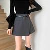 2024 Spring Grey High Waist A-line Midi Skirt - Women's Slimming Summer Culottes