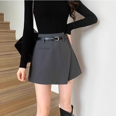 2024 Spring Grey High Waist A-line Midi Skirt - Women's Slimming Summer Culottes