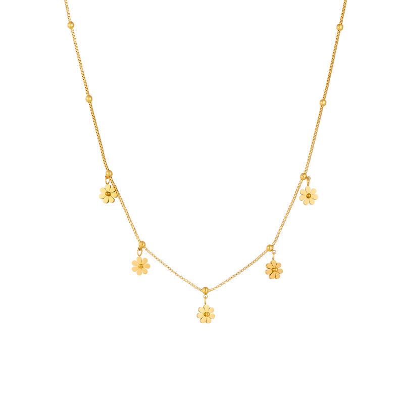 Gold-Plated Five-Petal Flower Pendant Necklace: Simple Titanium Steel Aesthetic for Women