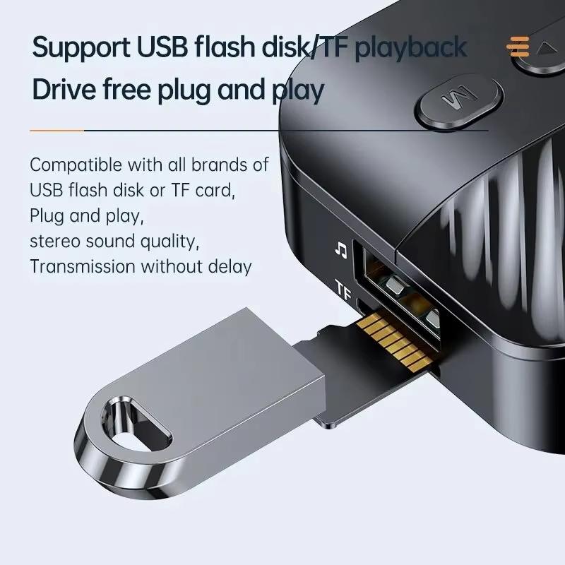 Bluetooth Audio Transmitter Receiver 2-In-1 BT5.3 Stereo USB Flash Drive 3.5mm Aux Jack RCA Wireless Hands-Free Calling Music