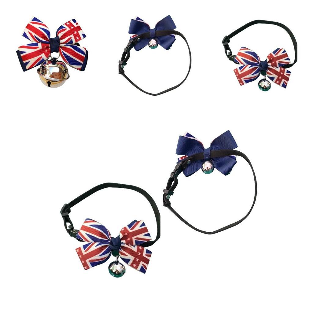 Stylish British Flag Pet Collar With Bow Tie For Dogs And Cats Adjustable Size S-l