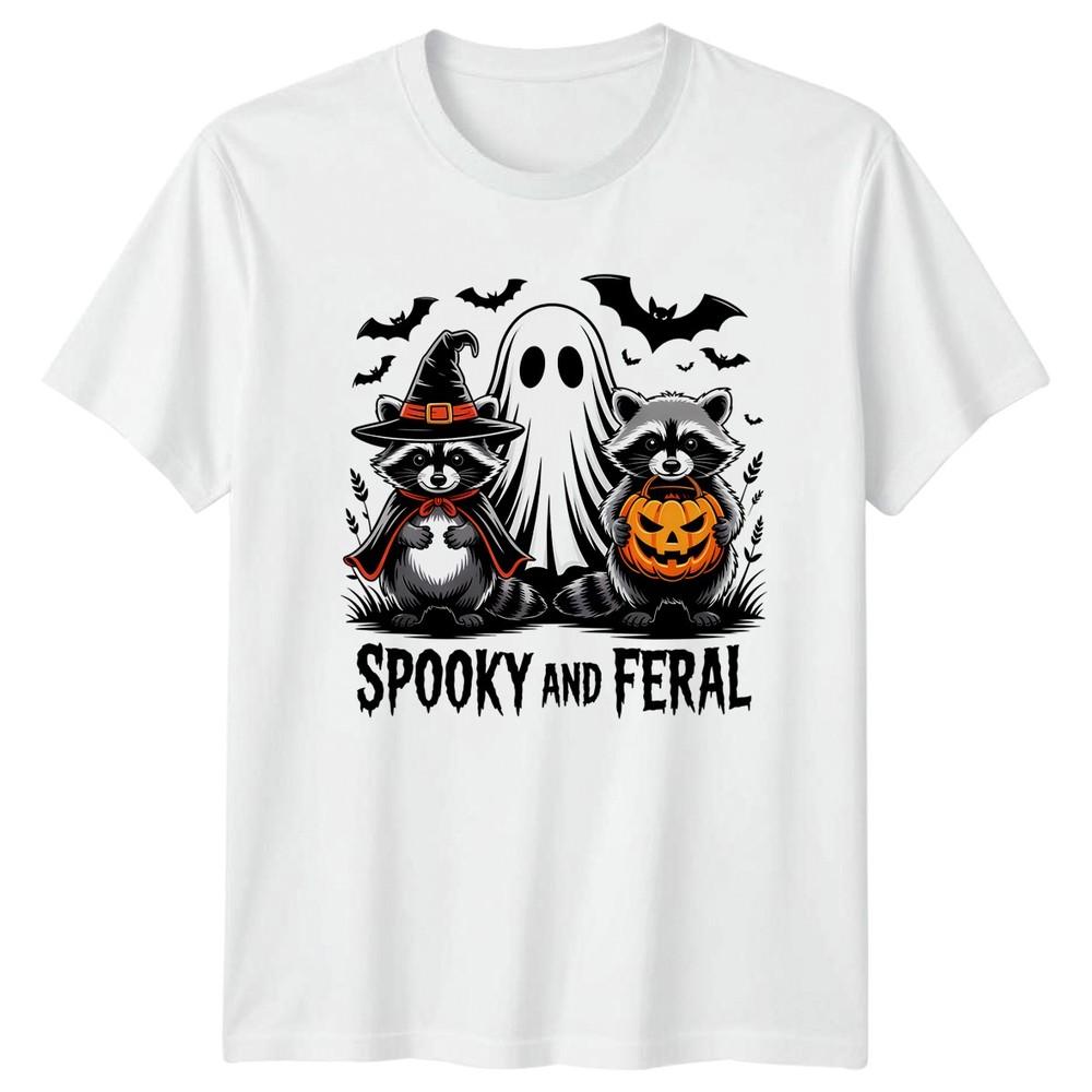 Spooky And Feral Raccoons Ghost Halloween Unisexs Unisexs Graphic Tee S