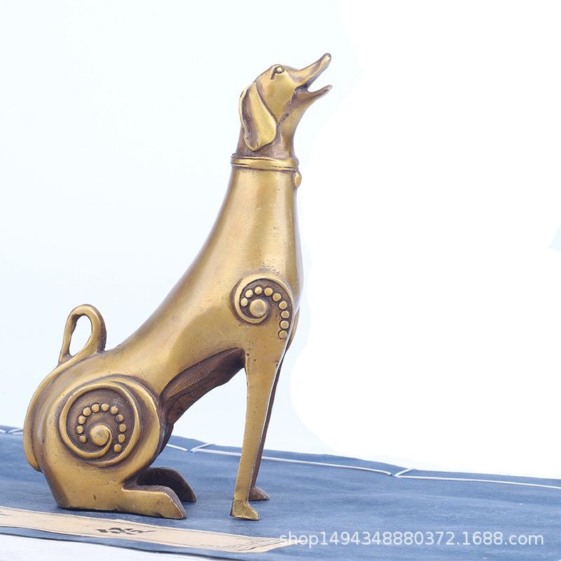 Ornament Copper Prosperous Dog Feng Shui Lucky Charm Metal Craft Brass Ingot 4XL светло-серый
