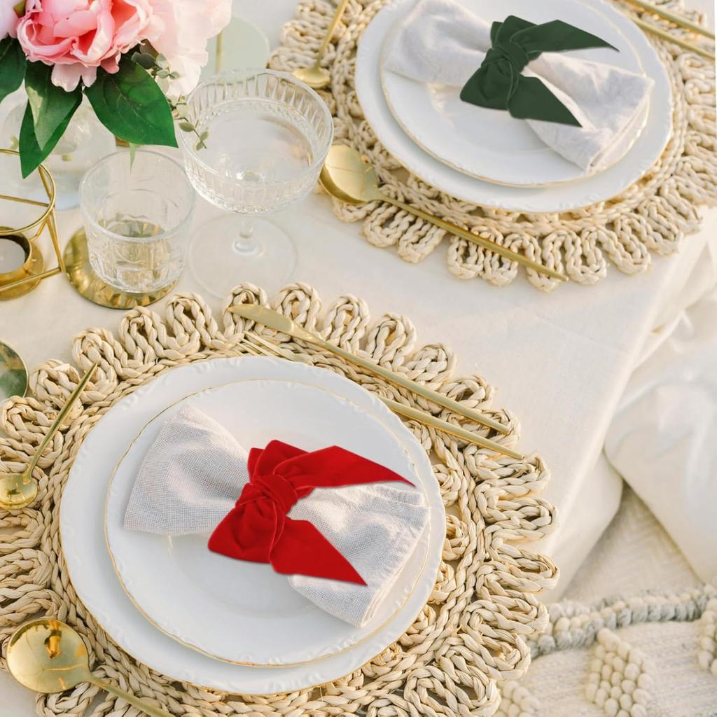 6 Stück Rot&Grün Schleife Weihnachts-Serviettenringe Schicke Samt-Schleife für Weihnachtsessen-Partys Feiertags-Hochzeit Zuhause Serviettenhalter