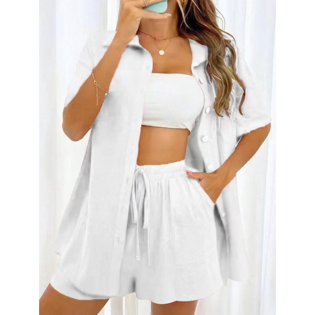 Women's Loose Fit Two-piece Set Short Sleeve Shirt Elastic Waist Shorts Casual Streetwear Matching Co-ord