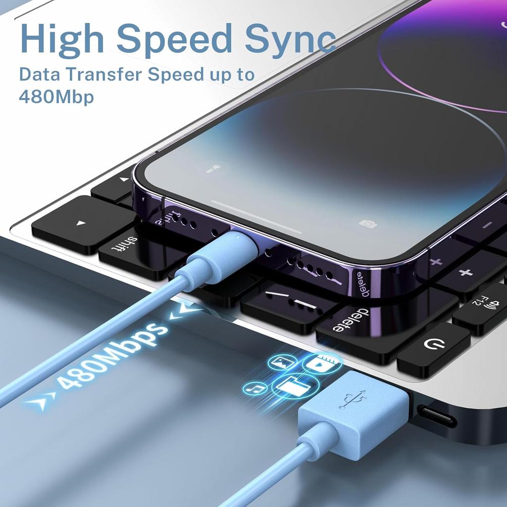 iPhone Charger, [Apple MFi Certified] 6Pack 3/3/6/6/6/10 FT Lightning Cable Car iPhone Carplay Cable Lightning to USB Charging Cord for iPhone 14 13