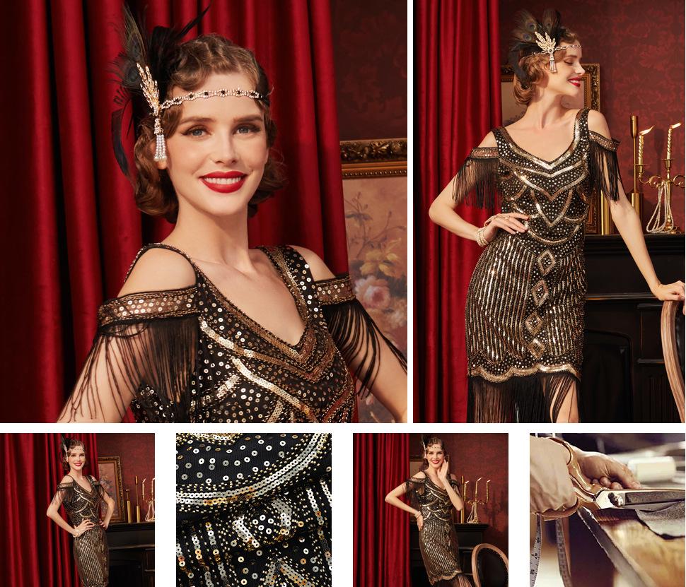 2023 European Retro Gatsby Sequin Tassel Evening Gown - 1920s Theme Party Dress