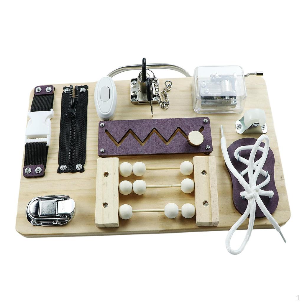 Wood Busy Board Early Learning Travel Toy Handcraft 30x20cm for 1+ Year Old Teaching Aids Fine