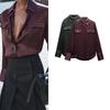 Fall and Winter New Women's Clothing Fashion Air Outlet Pocket Decoration Silk Satin Texture Lapel Long Sleeve Shirt Tops 8987213