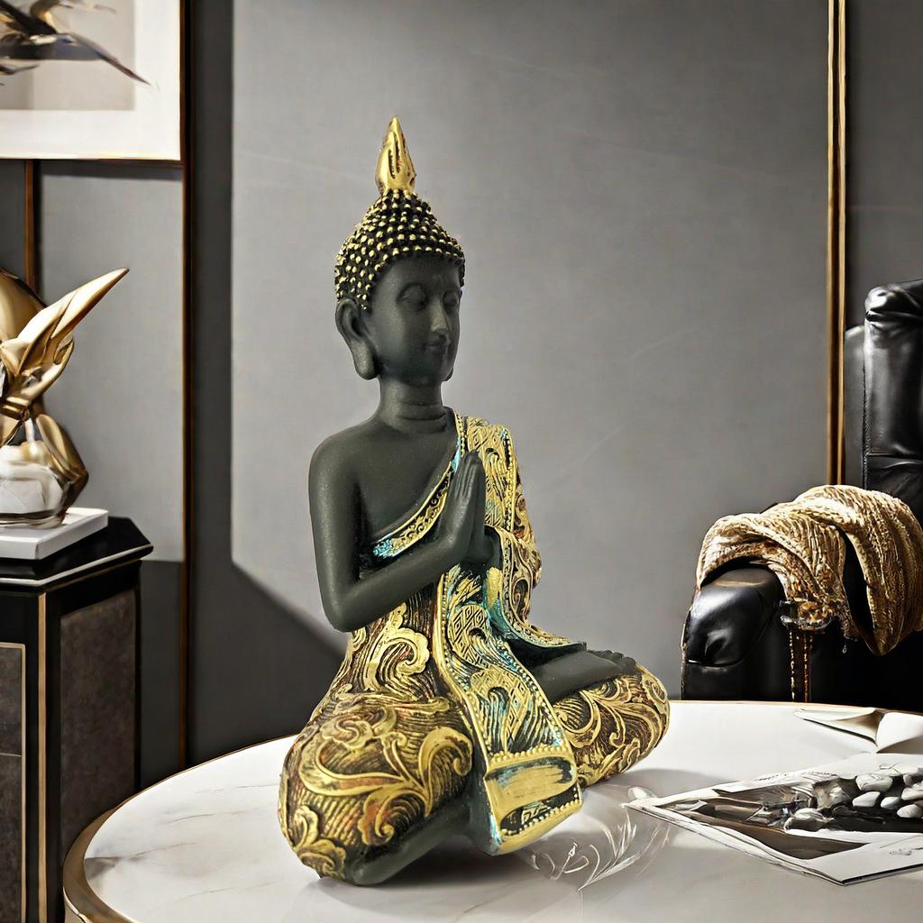 Últimas Estatuas de Buda Mono Negro Adornos Uso en el Hogar Bonitas Decoraciones para Sala de Estar Decoración de Entrada Artesanías de Resina Duraderas