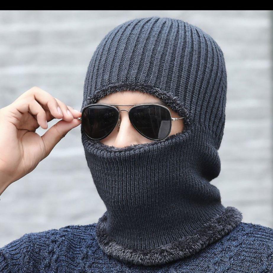 Men's Three-Piece Winter Set: Knitted Wool Hat, Scarf, and Touchscreen Gloves with Plus Velvet Warmth