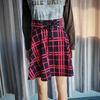 Plaid A-line Midi Skirt with Lace-up Waistband - European & American Collegiate Style