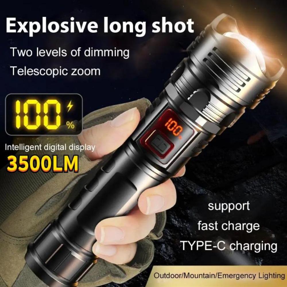 5000MAH Powerful LED Flashlight Ultra Bright  Light Emergency Spotlight Long Range Zoom Torch Fishing Lamp With Built-in Battery