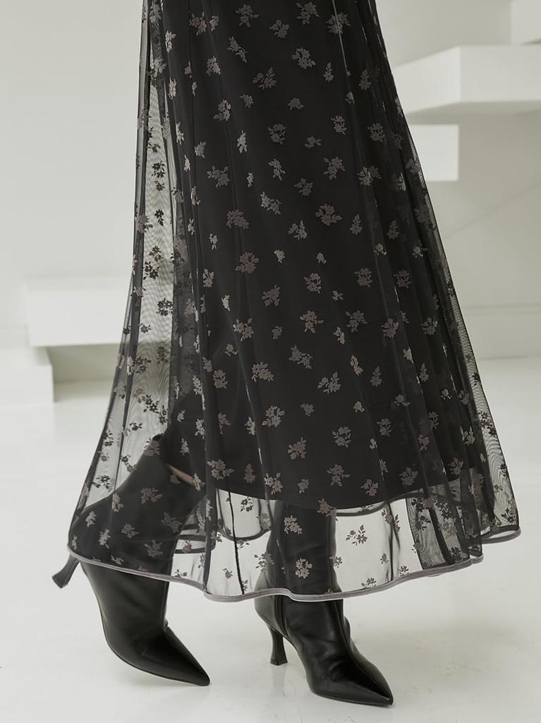 Sustainable Flocked Print Dress SWFO245031 BLK [Snidel] Women's