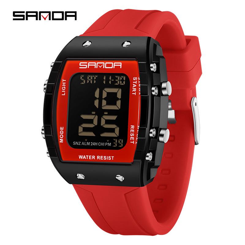 SANDA Men's Multifunctional Barrel-Shaped Sports Watch - Waterproof & Fashionable with Single Display Timing