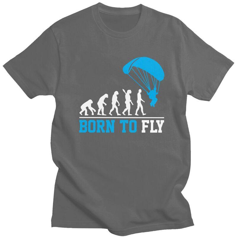Individuelle Evolution Gleitschirmfliegen Born To Fly T-Shirts für Männer Reines Baumwoll-T-Shirts Gleitschirmflieger Fallschirmspringen T-Shirts Kurzarm-T-Shirt