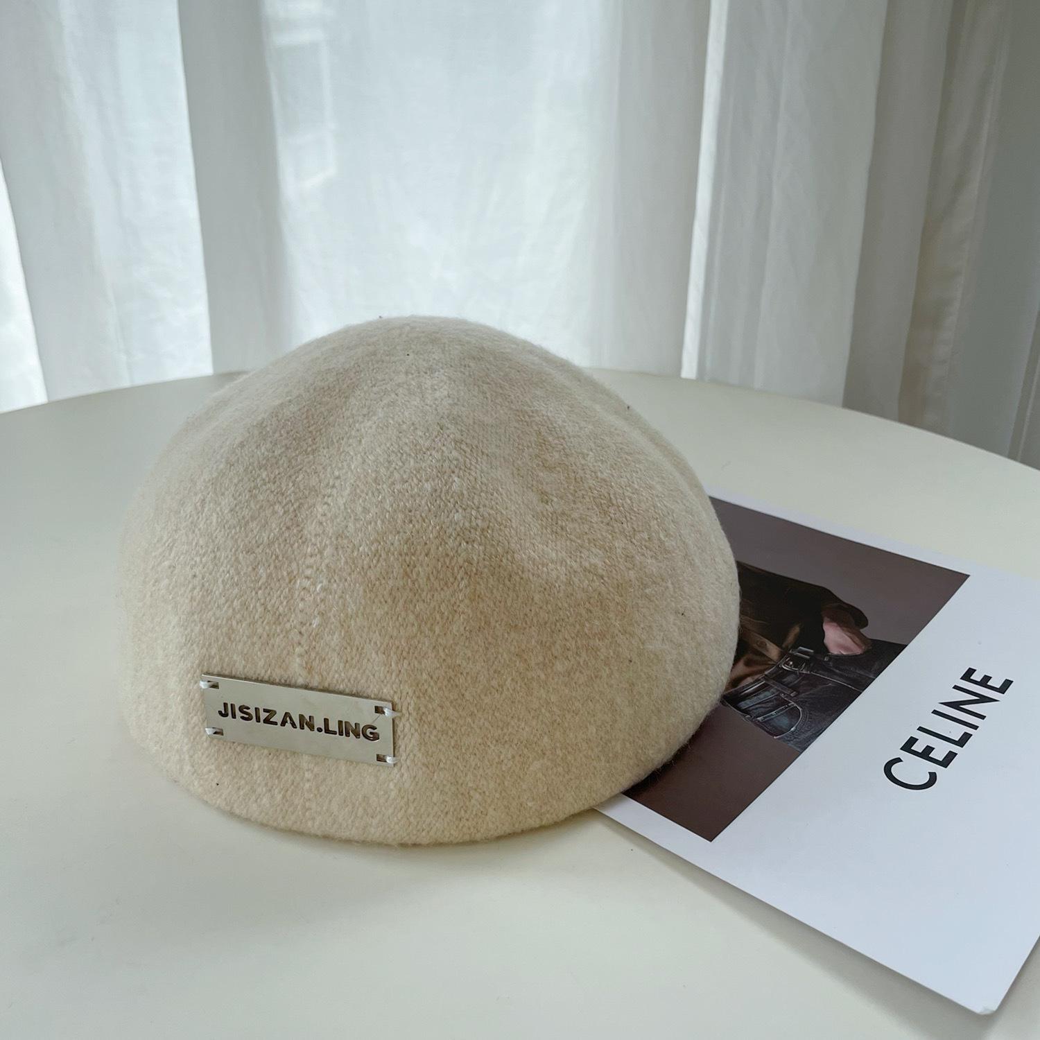 

Winter Color Solid Beret Hat For Women With Classic Design Thickened Gift Cap Cream White