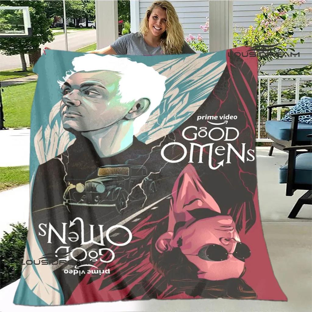 Good Omens Movie Printed Blanket Children Warm Blanket Flannel Soft Comfortable Blanket Home Travel Blanket Birthday Gift