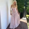 Frühling Sommer Damen Perspektive Urlaub am Meer Slim Fit Camisole Kleid Hohe Taille A Linie Hosenträger Blumendruck Langes Kleid
