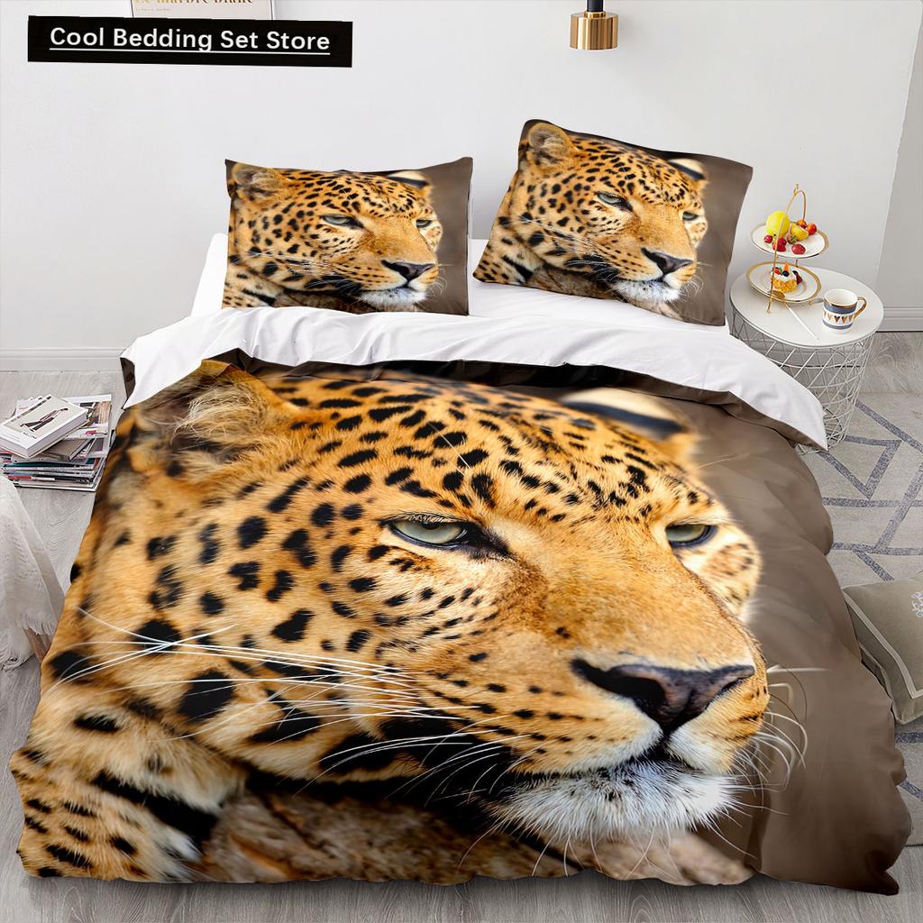 Leopard Duvet Cover King Queen Size Brown Cheetah Bedding Set for Kids Teens Adults Wild Animal 2/3pcs Polyester Comforter Cover