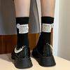 Women Vintage Cotton Medium Tube Socks Cloth Label Letter Thick Needle Winter Warm Japanese Solid Casual Sports Couple Socks