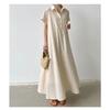 Skirt Short Sleeve Hemp Dress Women Loose Lapel Casual Shirt Dress