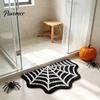 Decorative Halloween Rug Spider Web Bath Mat, Gothic Bathroom Rug, Non-slip Indoor Outdoor Porch Black Bat for Home Entrance Bedroom Decor Non