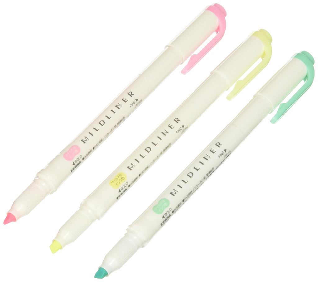ZEBRA Mild Liner Slightly Fluorescent 3 Color Set WKT7-3C