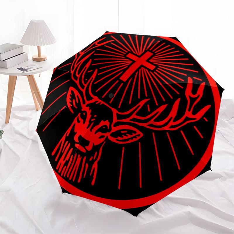 Deer, Cross Themed Eight Rib Automatic Folding Umbrella Is Suitable for Both Men and Women, Making It A Perfect Christmas and Valentine's Da