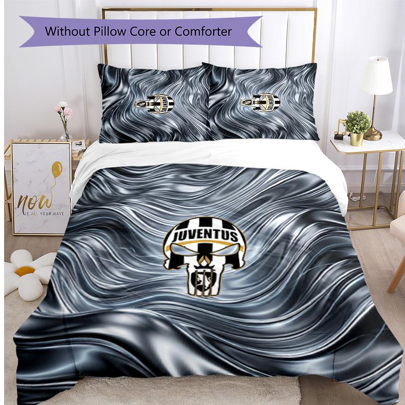Juventus FC Pattern Printed 3PCS Bedding Set Soft Skin-Friendly Washable Duvet Cover & Pillowcases Set All Season Bedroom