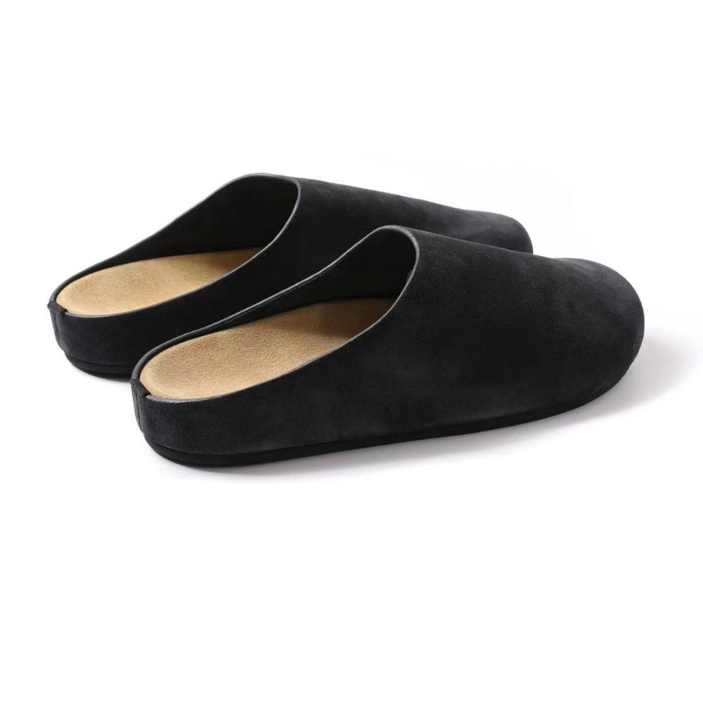 

Новые женские замшевые туфли-мюли, дизайнерские туфли на плоской подошве с круглым носком, повседневные удобные шлепанцы, тапочки на толстой подошве, ретро-садовые шлепанцы-мюли 40 чёрный