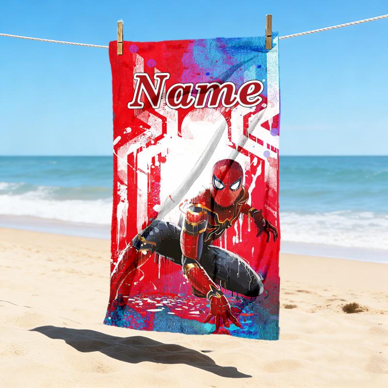 Custom Name S-Spide M-Man Artwork Stylish Digital Printing Beach Towel Quick‑Drying Absorbent Blanket for Beach Pool Gym Travel