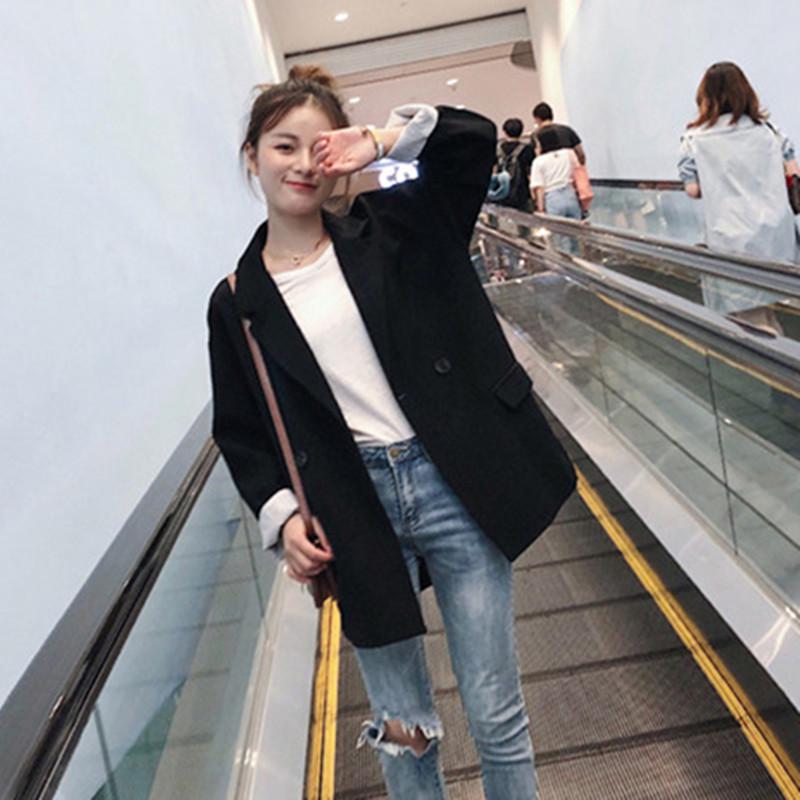2022 Women's Black Korean Style Loose Casual Chic Suit Jacket - Spring/Autumn