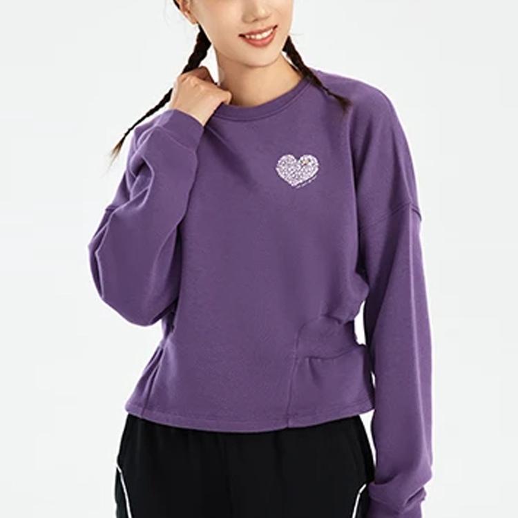 Li Ning Solid Color Heart Shaped Waist Round Neck Pullover Sweatshirt Women sweatshirt Sweet-Grape-Purple AWDRG28-4