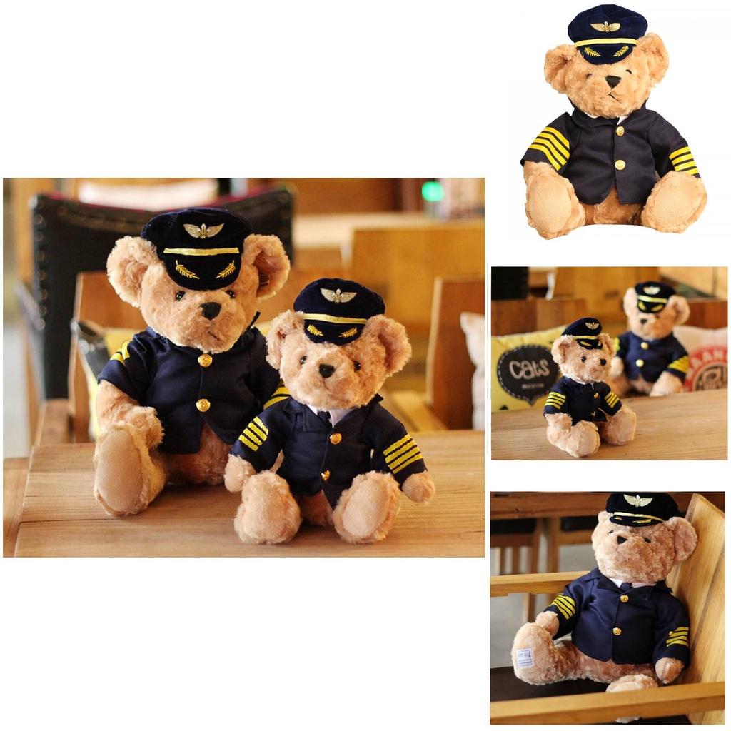 Cute Captain Teddy Bear Plush Toy For Kids And Aviation Enthusiasts