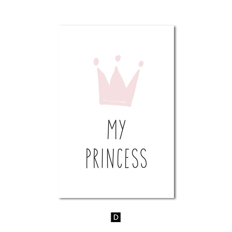 Pink Princess Baby Nursery Prints Nordic Poster Crown Queen Canvas Painting Wall Art Pictures for Kids Girls Room Decoration