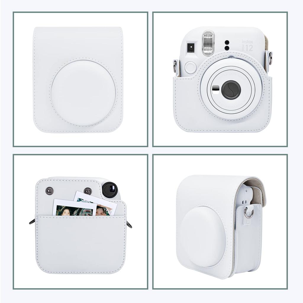 Kinokoo Instax Mini 12 Case, Fujifilm Instax Mini 12 Camera Case with Magnetic Closure and Shoulder Strap (White)
