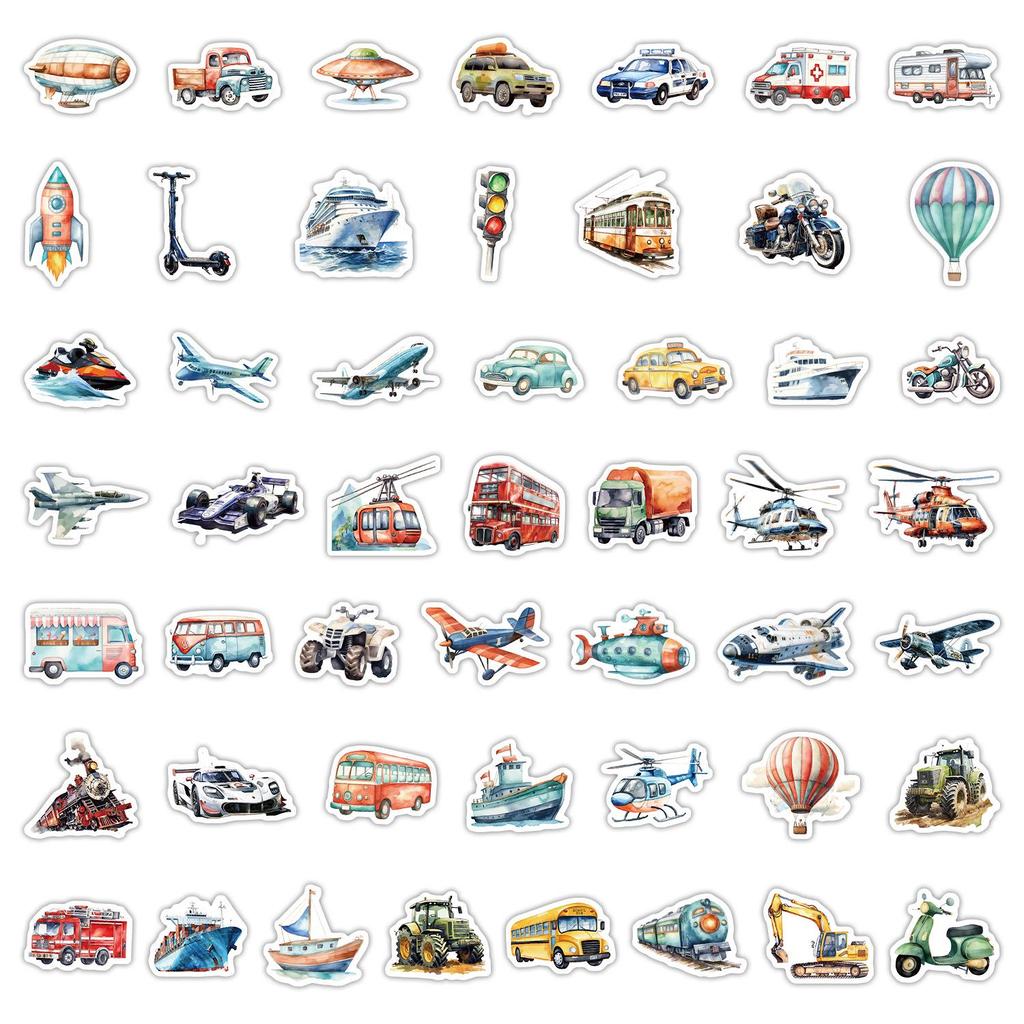 50pcs Waterproof Transportation Vehicle Stickers for Phone, Water Bottle, DIY Journal