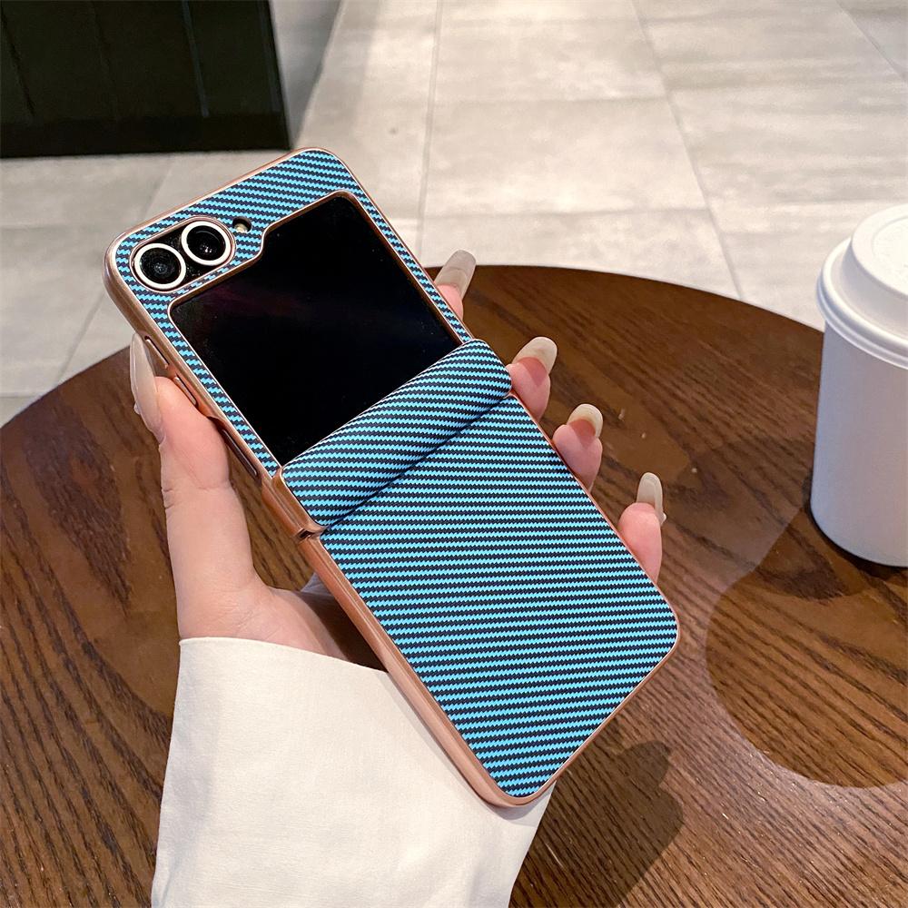 

For Samsung Galaxy Z Flip 7 6 5 4 Electroplated Carbon Fiber Texture Matte Shockproof Anti-Drop Folding Hard PC Protective Case Galaxy Z Flip5