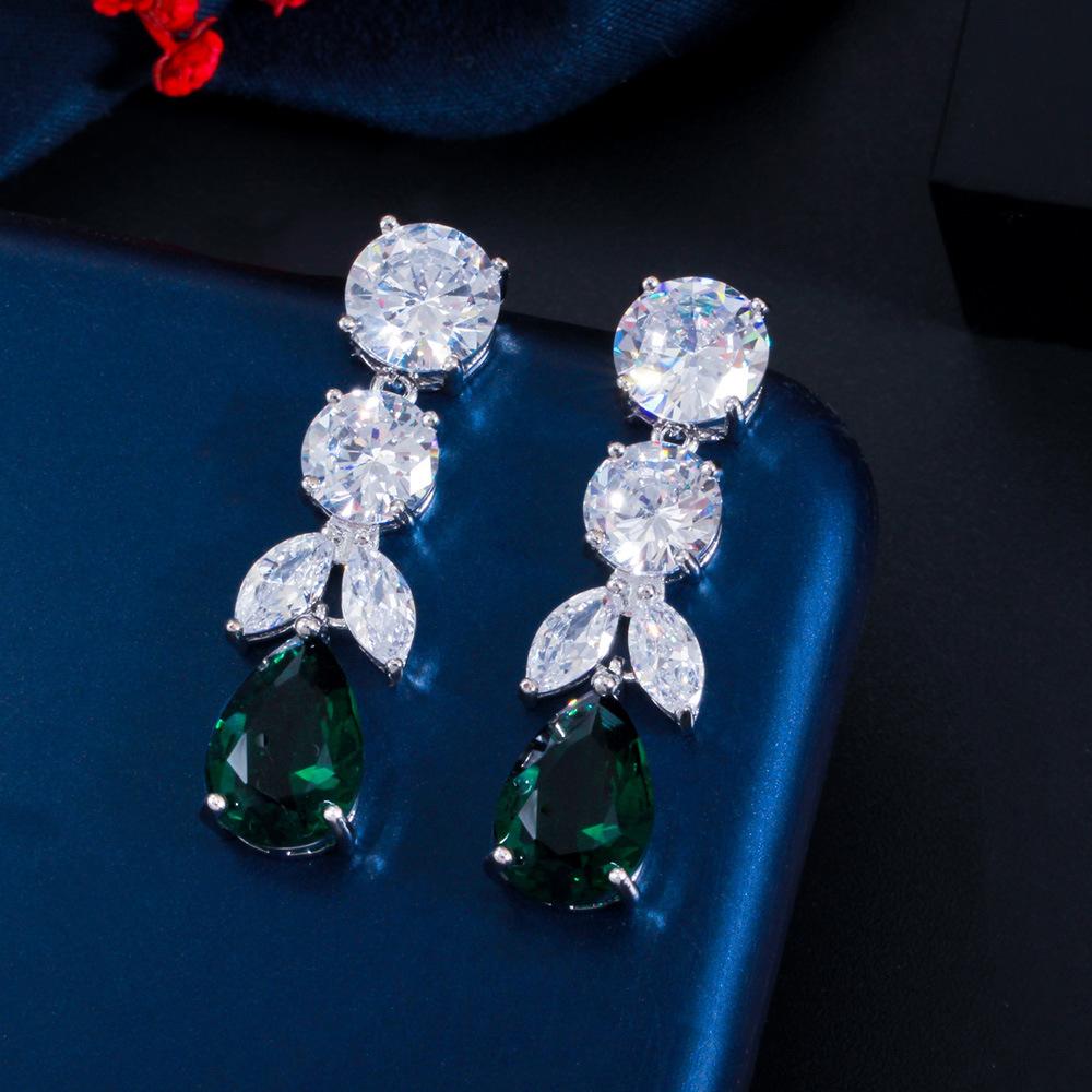 

Украшения для ушей, Пусеты в виде капли воды, Серьги из меди с гальваническим покрытием из настоящего золота, Мелкие товары зелёный