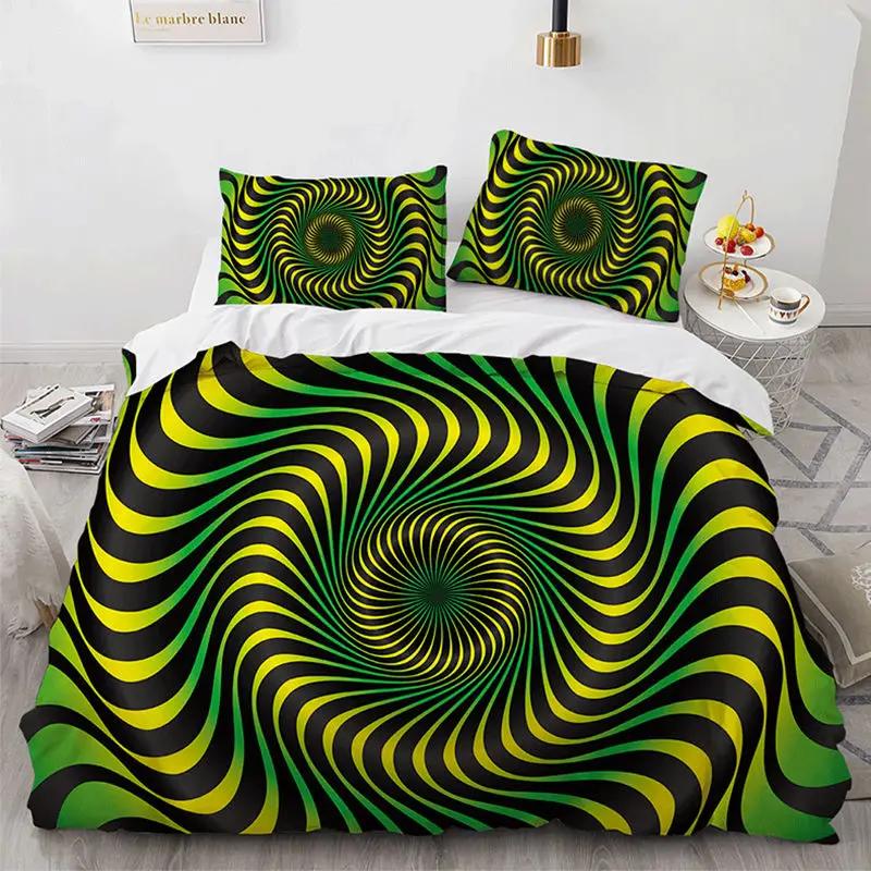 Spiral Swirl Bedding Set Psychedelic Bohemian Stylish Trippy Pattern Comforter Cover King Queen Mandala Geometric Duvet Cover