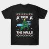 Asian Size Men Black Print T-shirt Trek-The-Halls-Christmas No-Cut Heat Transfer Print Cotton Tshirt