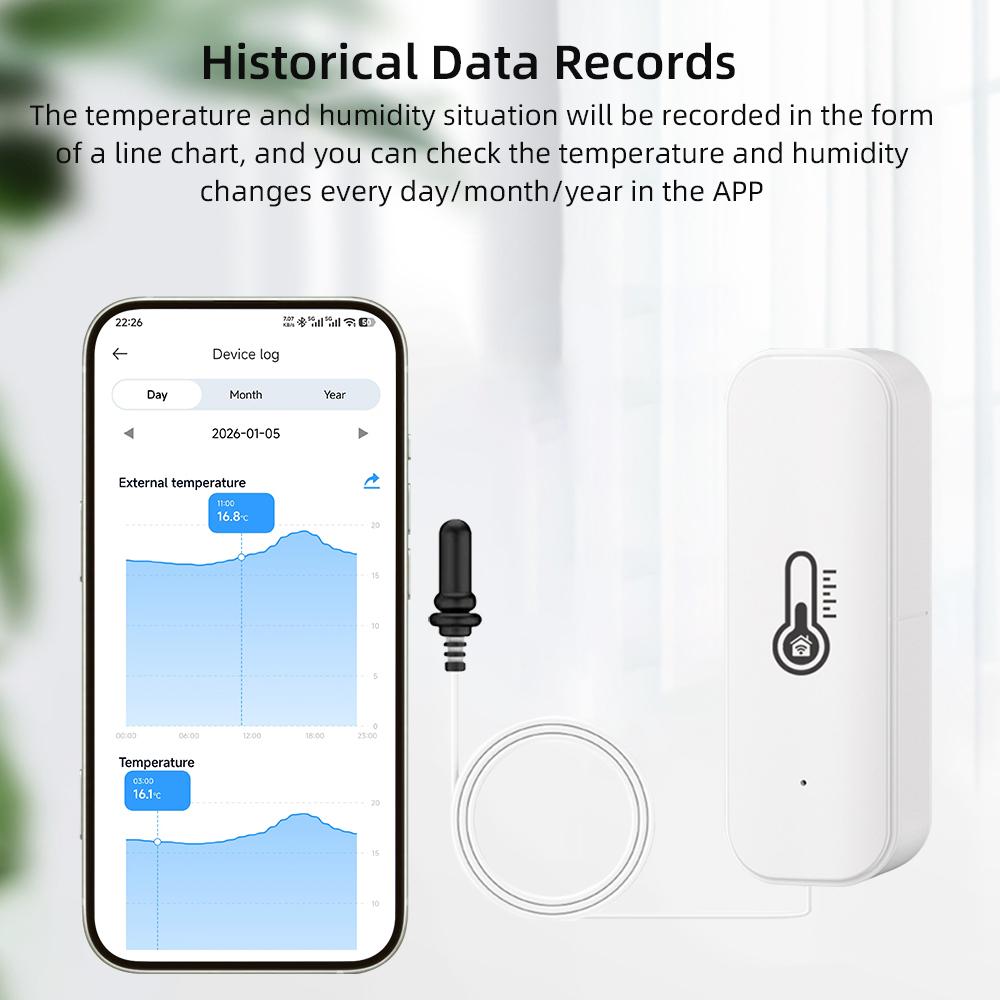 Tuya WiFi Temperature Humidity Sensor with Thermometer External Probe Smart Life APP Remote Monitor Support Alexa Google Home