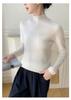 Rolled-Edge Half-High Collar Cashmere Knit Seamless Sweater: Women's Autumn/Winter Solid White Wool Base Layer